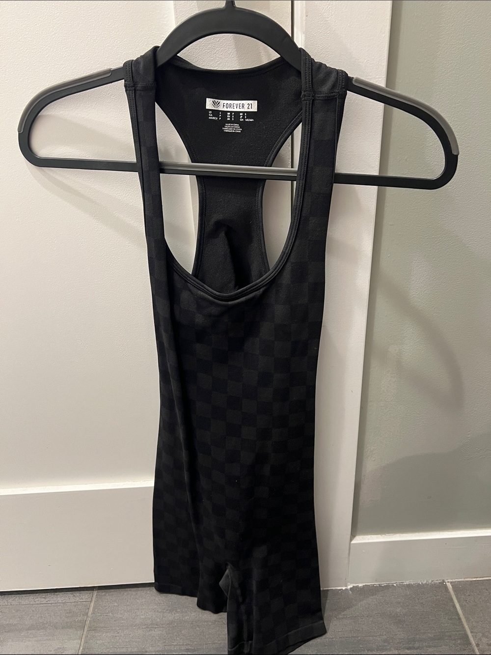 Forever 21 Woman’s Black Checkerboard Open Back One-Piece